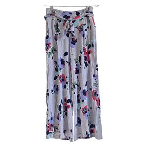 Anthropologie‎ Size 2 Elevenses Floral Wide Leg Pants with Tie Belt Lightweight